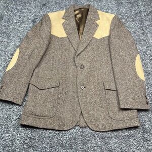 Vintage Pendleton Blazer Mens 44 Brown Elbow Patches Western Virgin Wool